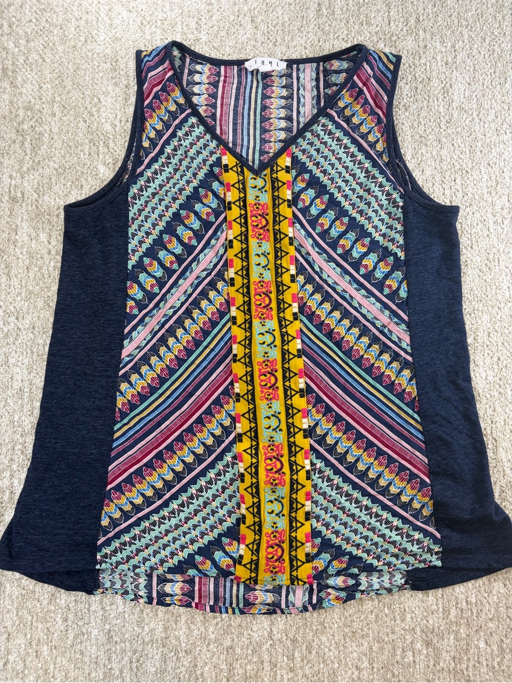 THML Navy Tank with Multicolor Tribal Stripe Front